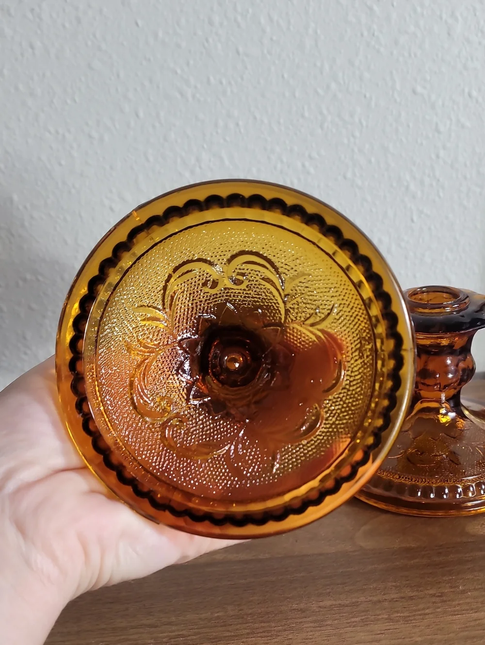 Vintage Tiara Indiana Glass Amber Taper Candle Holders Set of 2 Fall Moody